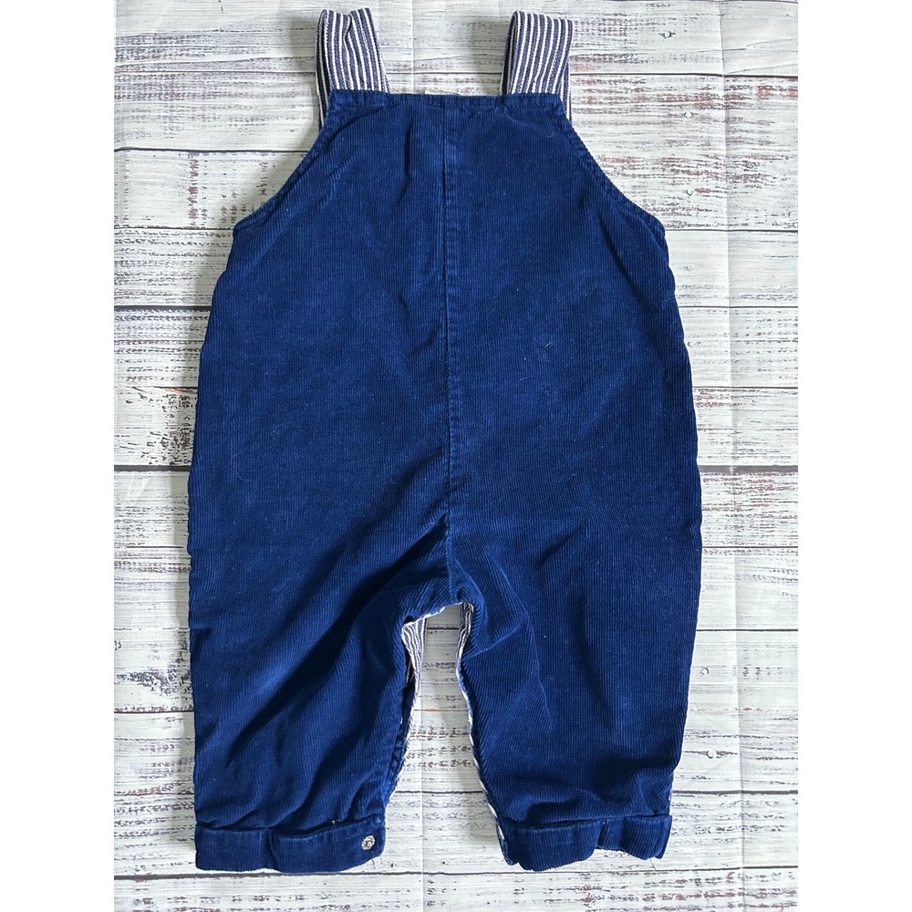 Vintage Railroad Stripe Corduroy Train Applique Overalls 12 Months - Picture 4 of 6